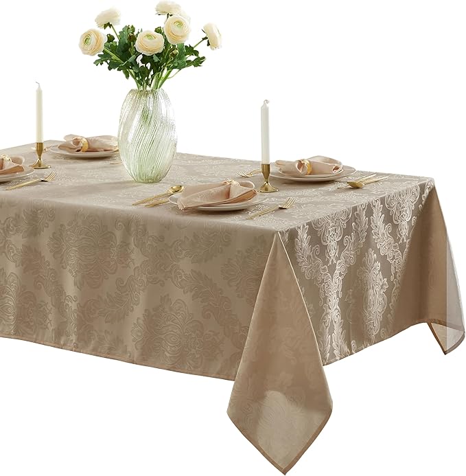 Newbridge Barcelona Luxury Damask Fabric Tablecloth, 52” Wide x 52” Square by HomeBargainsPlus