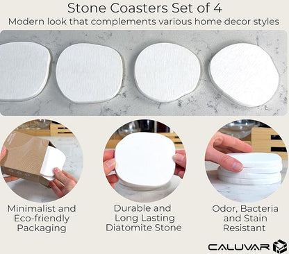 Stone Coasters Set of 4 White Sandstone, Water Absorbing Diatomaceous Earth - Image 4