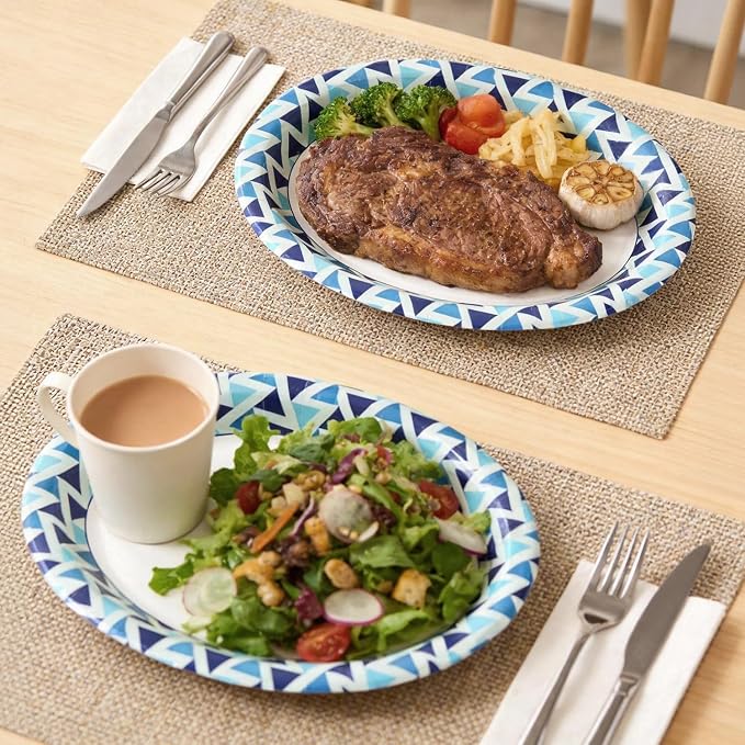 Paper Plates 12 Inch, Microwave Safe, Sturdy Bulk Paper Plates, Elegant Blue - Image 8