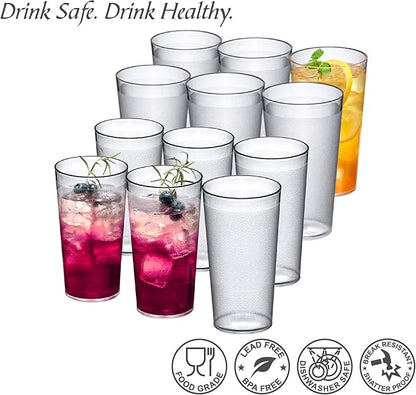 Amazing Abby - Cafely - 16-Ounce and 24-Ounce Plastic Tumblers (Set of 12), Plastic Drinking Glasses, Restaurant-Style Cups, Stackable, BPA-Free, Shatter-Proof, Dishwasher-Safe, Clear