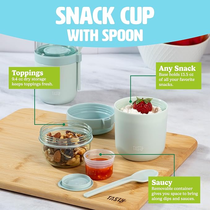 Tasty Travel Snack Cups with Spoons, On-The-Go Snacking, Divided Compartments - Image 2