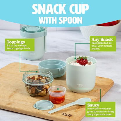 Tasty Travel Snack Cups with Spoons, On-The-Go Snacking, Divided Compartments - Image 2