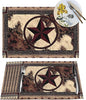 Western Texas Star Placemats Set of 6 Rustic Vintage Country Brown Wood Wipeable Table Mats Reusable Washable PVC Rectangle Place Mats for Kitchen Dining Home Decor 12x18 Inches