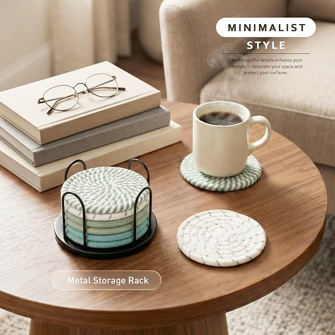 Lazebox Coasters Set of 8 for Drinks, 4 Inch Large Coasters for Coffee Table - Image 2
