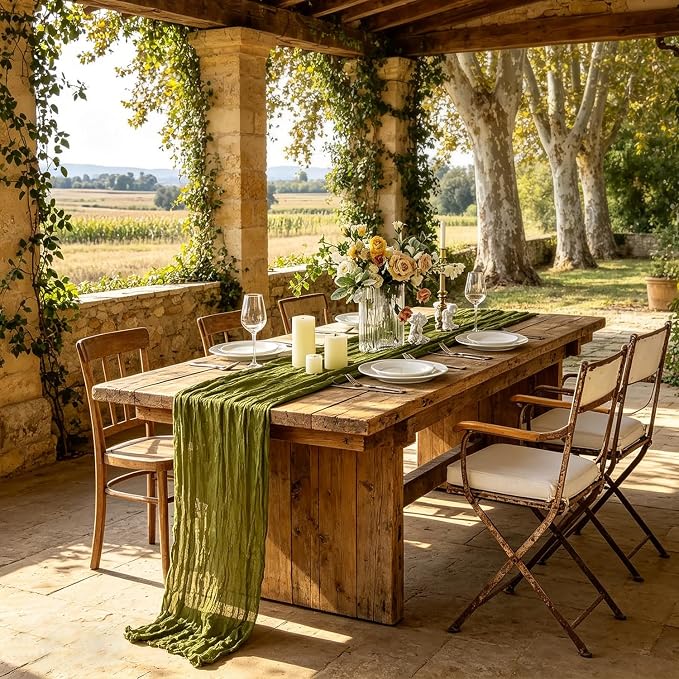6 Pack Olive Green Cheesecloth Table Runner 35x120inch, Summer Gauze Fabric - Image 3