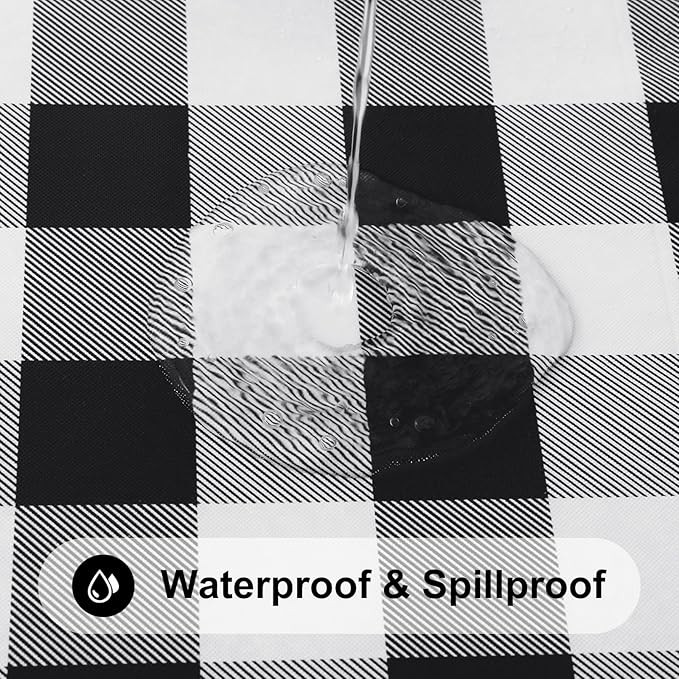 Smiry Rectangle Picnic Table Cloth, Elastic Waterproof Fitted Vinyl Tablecloths, Flannel Backed Buffalo Plaid Table Covers for Dining, Camping, Outdoor (Black and White, 36" x 72")