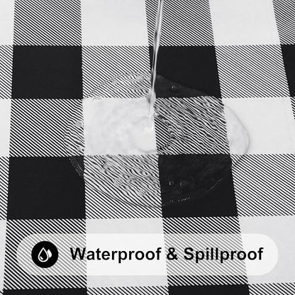 Smiry Rectangle Picnic Table Cloth, Elastic Waterproof Fitted Vinyl Tablecloths, Flannel Backed Buffalo Plaid Table Covers for Dining, Camping, Outdoor (Black and White, 36" x 60")