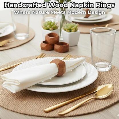 CLEENTABLE Wooden Napkin Rings Set of 12 Fall Decor for Home Square Acacia Wood Napkin Holders for Dining Table Wood Napkin Ring Rustic Table Décor for Weddings, Parties, Everyday Use (Brown)
