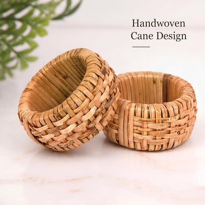 Woven Cane Napkin Rings for Table Settings, Textured Cane Napkin Holder Set of 8 - Image 2