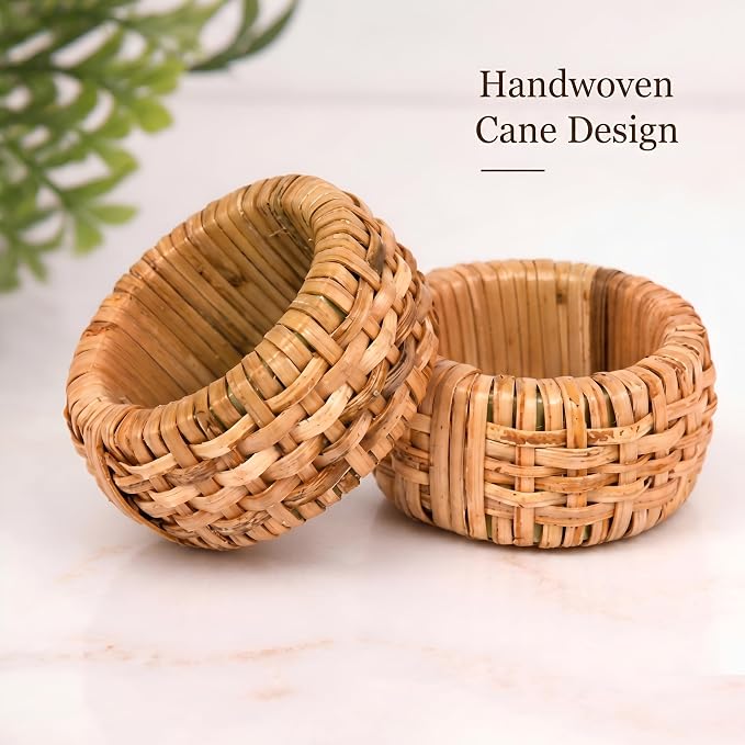 Artisan Cane Napkin Rings Set of 36, Earthy Woven Dinner Napkin Holders - Image 2