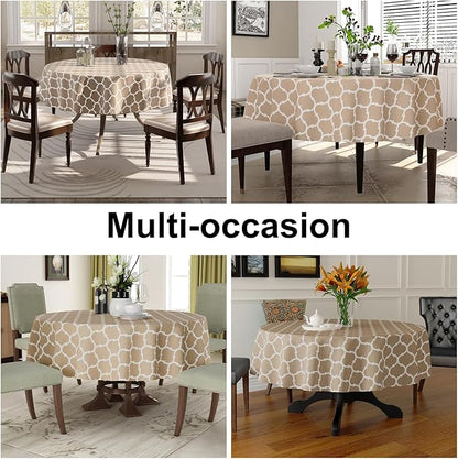 Smiry Round Plastic Table Cloth, Waterproof Vinyl Tablecloth with Flannel Backing for Round Tables, Wipeable & Spillproof for Dining, Camping, Indoor and Outdoor (60" Round, Khaki)