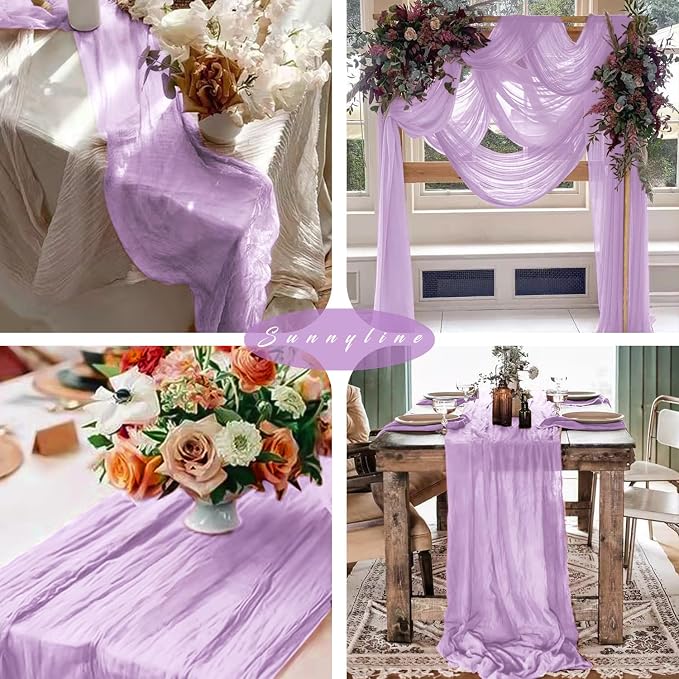 12 Pieces Lilac Cheesecloth Table Runner 10FT Pink Runner - Image 5