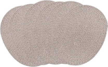 Braided Placemats Set of 6, Cotton Fabric Oval Table Mats Non Slip Washable 16 * 12 inch Oval Place Mats, 6 Pack Mix Brown Rope Woven Placemats