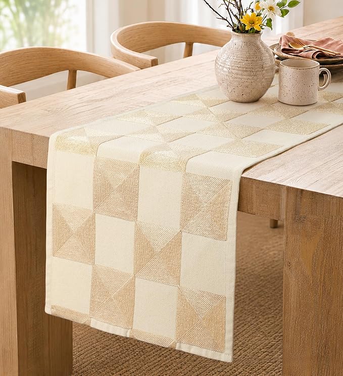 Embroidered Canvas 13"x 72" Narrow Table Runner, Rustic texture, Minimalist by MuseHaus