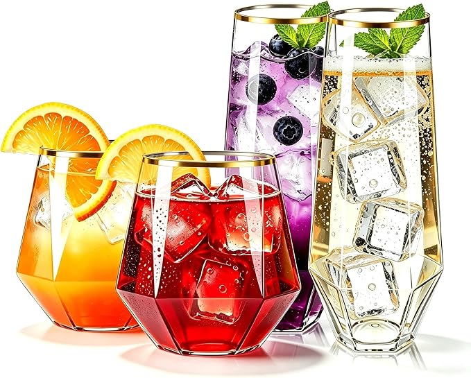 Lueumxc 56 Pack Plastic Wine Glasses Disposable Diamond Champagne Flutes by Lueumxc