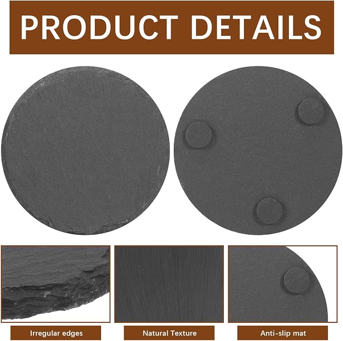 24 PCS Black Natural Slate Coasters Bulk Set 4 Inch Laser Engraving Blanks - Image 3