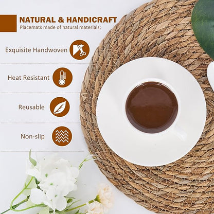 GENMOUS Woven Placemats Set of 12, 13" Round Placemats Natural Water Hyacinth Boho Placemats,Farmhouse Rattan Chargers for Dinner Plates,Rustic Braided Wicker Table Mats for Dining Table,Home,Wedding