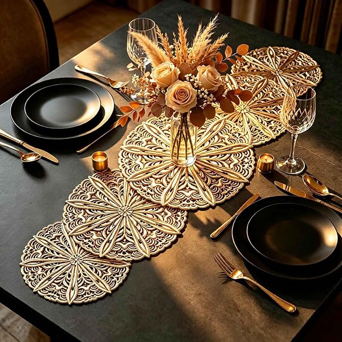 Gold Table Runner 36 Inches Flower Dining Table Runner Fall Decor | Vinyl by yuboohomedecorations