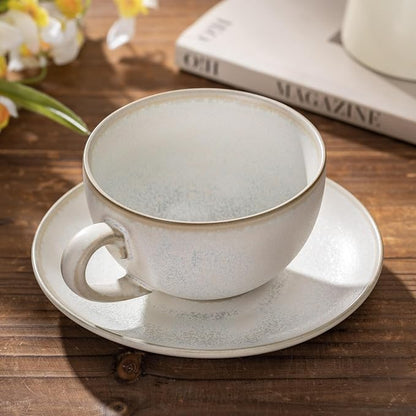 Porcelain Coffee Cup with Saucer, 10 oz Vintage Design Ceramic Latte Art - Image 2