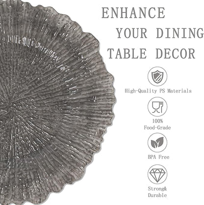 U-QE 60PCS Clear Black Plastic Plates, Heavy Duty Black Disposable Plates Including 30PCS 10'' Dinner & 30PCS 7'' Dessert Plates -Hard Plastic Platos for Party & Wedding & Birthday