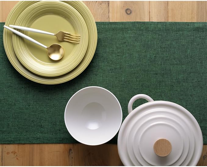 Solino Home 100% Pure Linen Table Runner Forest Green, Athena 14 x 108 in | - Image 3