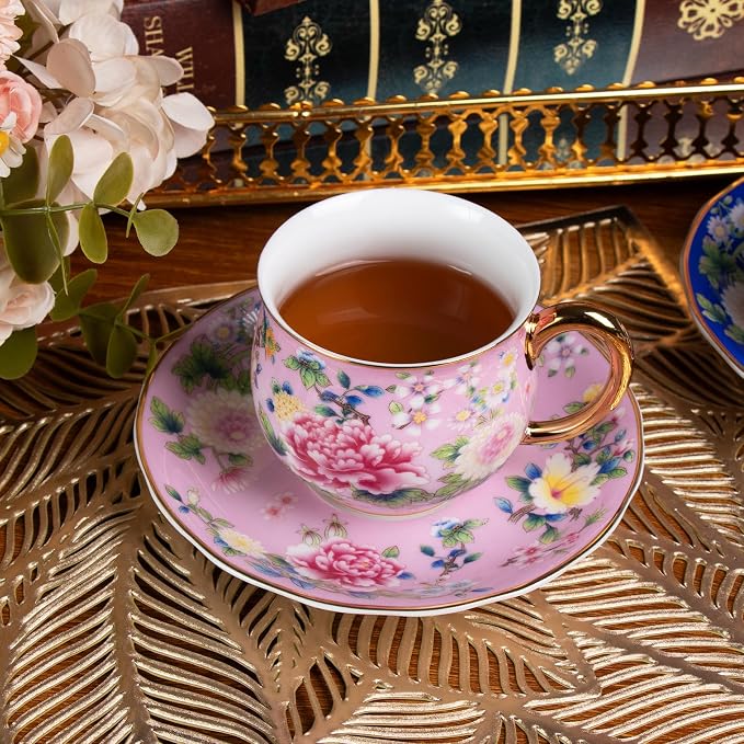 KAMMAK Tea Cup and Saucer, Ceramic Coffee Cups, 7.1 oz, Afternoon Tea and - Image 4