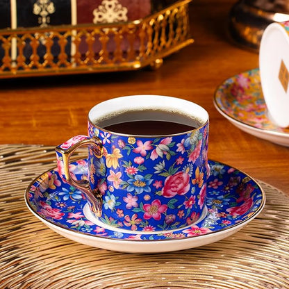 KAMMAK Tea Cup and Saucer, Ceramic Coffee Cups, 6 oz, Afternoon Tea and - Image 3
