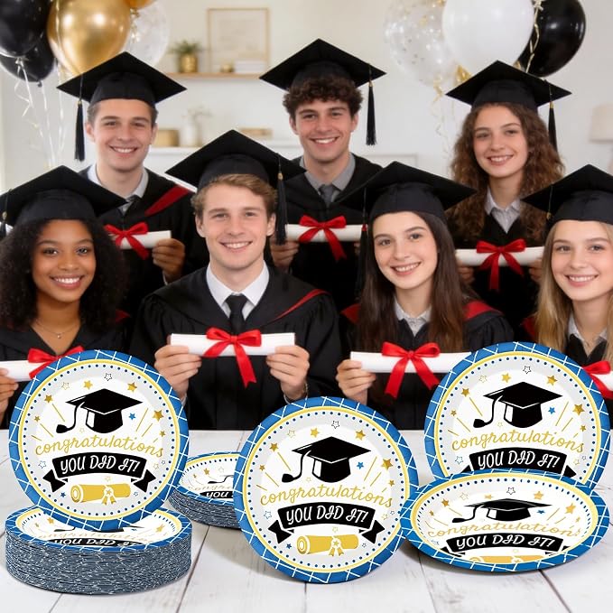 2026 Graduation Plates 7 Inch 40Pcs Blue Paper Plates Disposable, Class of 2026 - Image 2