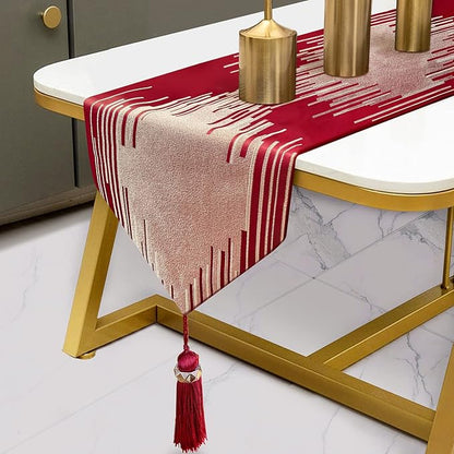 Luxury Red Table Runner 13 x 98 Inches Long, Modern Gold Abstract Geometric | by Fullony