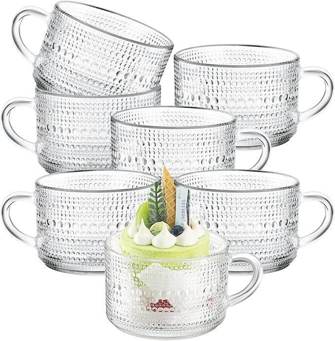 Eccliy 6 Pcs Vintage Coffee Mugs 14 oz Glass Stackable Tea Cups Embossed Glass by Eccliy