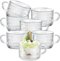 Eccliy 6 Pcs Vintage Coffee Mugs 14 oz Glass Stackable Tea Cups Embossed Glass by Eccliy