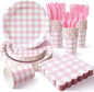 Vyntra 175 Pcs Pink & White Checkered Gingham Paper Plates and Napkins Set by PartyTablewareSupplies