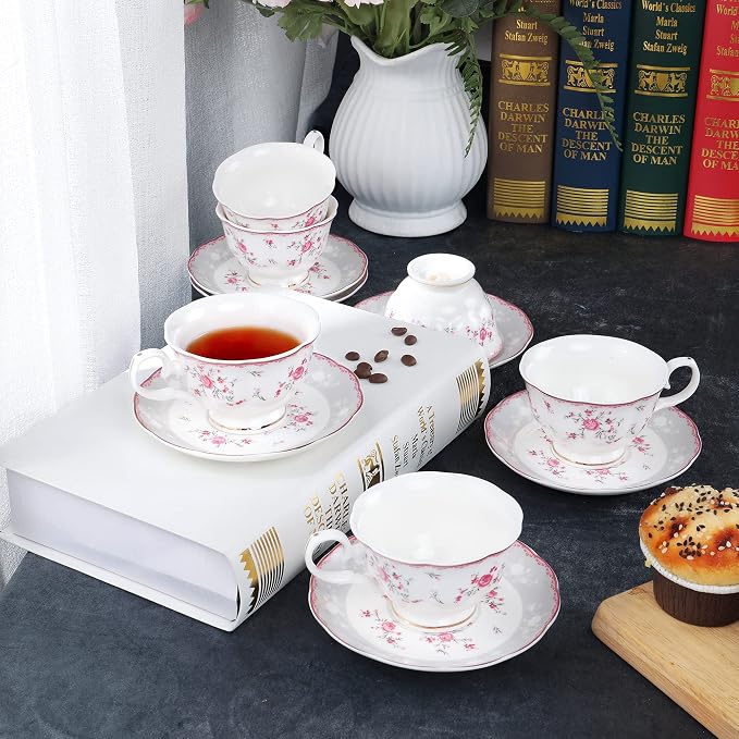 fanquare Pink Rose Tea Cup and Saucer Set - Image 6