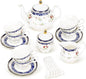 fanquare Bone China Tea Sets for Adults, 21-Piece Blue Lace and Roses Porcelain by fanquare