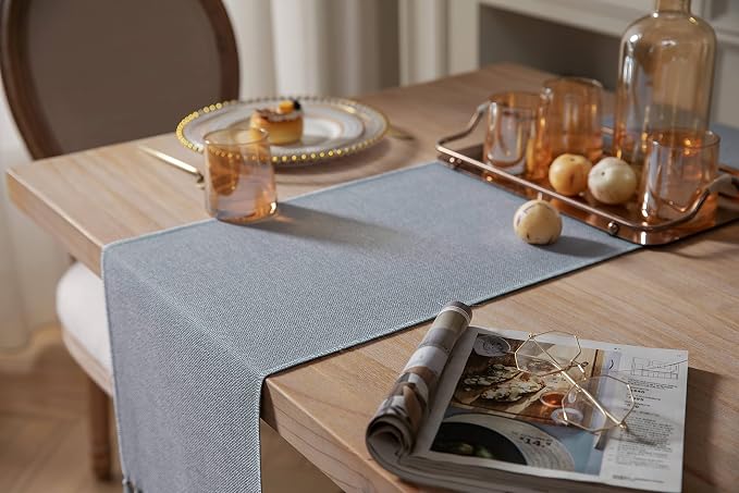 Dusty Blue Table Runners 48 Inches Long, Burlap Linen Style Rustic Farmhouse - Image 4