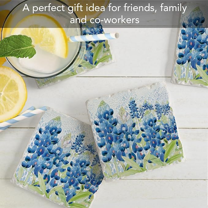 Thirstystone Blue Bonnets 4 Pack Tumbled Tile Stone Coasters | 4" Square - Image 7