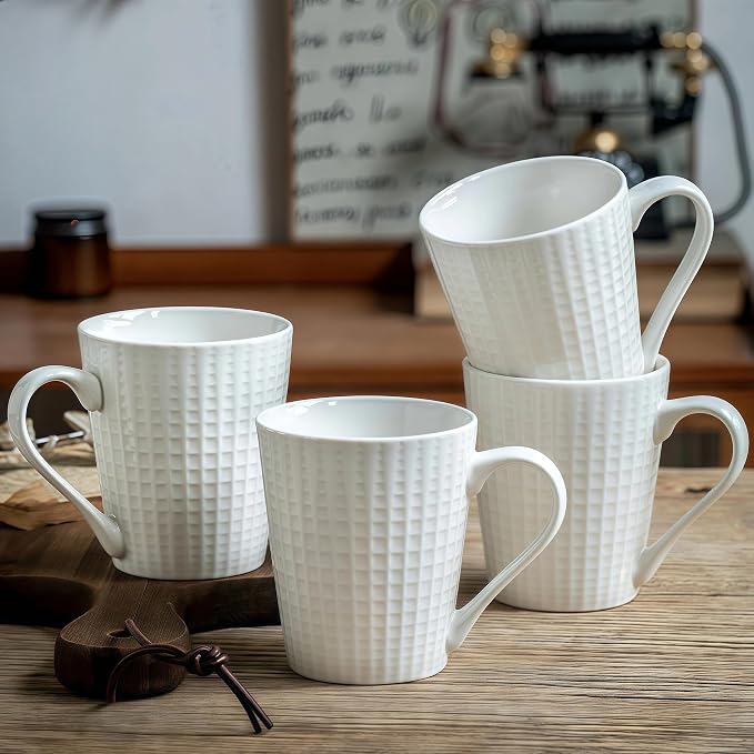 ONIGIRI Coffee Mugs Set of 4, Elegant Embossed Ceramic Coffee Cups, 300ml/10oz by Unknown