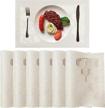 Cloth Placemats Set of 6 for Dining Table, Decorative Placemats with Hollow Design Table Cloth Set, Table Mats for Dining Table 12"x18" Cream