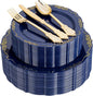 DaYammi 150Pcs Blue Plastic Plates Heavy Duty Navy Blue Disposable Plates with Gold Plastic Silverware include 30 Dinner Plate,30 Dessert Plate,90 Gold Silverware Set,blue plates for Party Dinner
