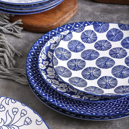 Selamica 10 inch Porcelain Dinner Plates, Large Size Ceramic Plates for Salad, Pancakes, Scratch Resistant, Microwave, Oven and Dishwasher Safe Plates Set of 6, Vintage Blue