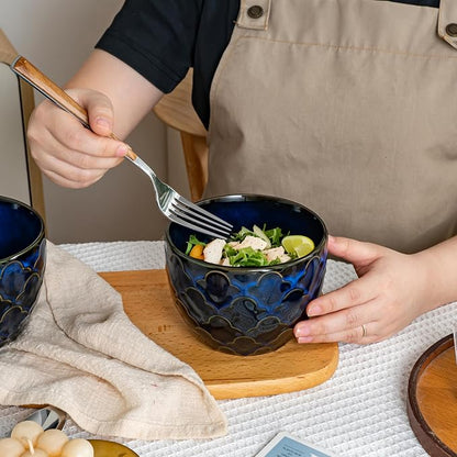 24oz Ceramic Cereal Bowls Set of 2, Dark Blue Deep Soup Bowls | Soup Bowl - Image 8