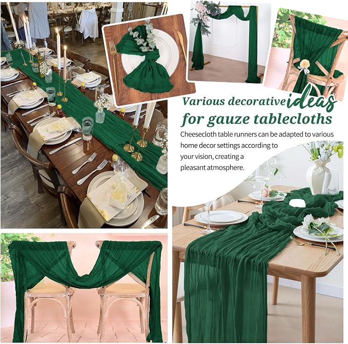 Pesonlook Cheesecloth Table Runner Forest Green, 20 Pack 17.7x108 inch - Image 7