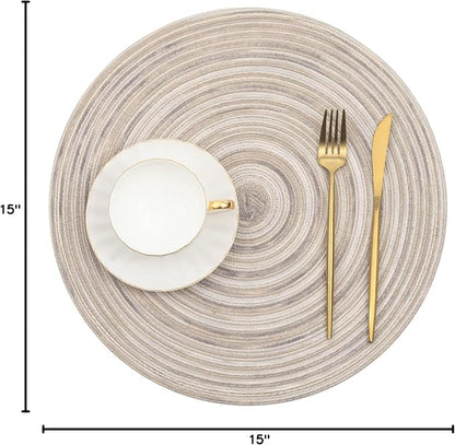 SHACOS Round Braided Placemats 15 inch Set of 6 Washable Kitchen Table Placemats - Image 10