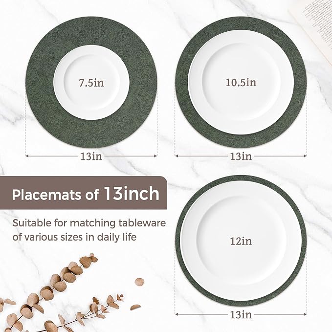 13" Round Placemats Set of 8, Reversible Faux Leather Heat Resistant Table Mats - Image 2