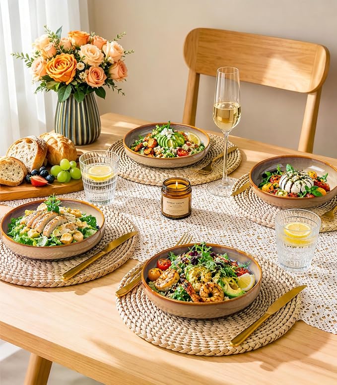 8.5" Ceramic Pasta Bowls Set of 4, Salad Bowls | Versatile Serving Bowls - Image 6