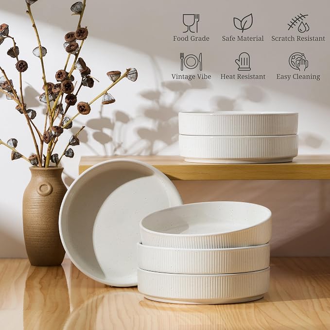 E-far Pasta Bowls Set of 6, 35oz Large Salad Bowl Plate - Image 5