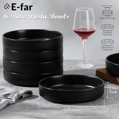 E-far Pasta Bowls Set of 6, 35oz Large Salad Bowl Plate - Image 2