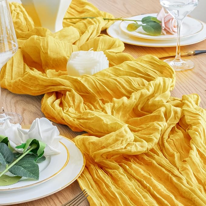 Cheesecloth Table Runner 10FT 6Pcs Gold Boho Gauze Rustic Sheer Runners | - Image 6