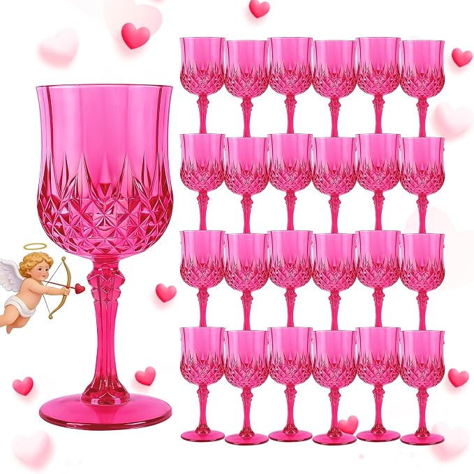 24Pack Plastic Wine Glasses, 7oz Vintage Goblets by LEYIQU