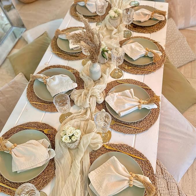 6 Pack Beige Cheesecloth Table Runner 35 x 120 Inch | Boho Gauze Fabric - Image 2